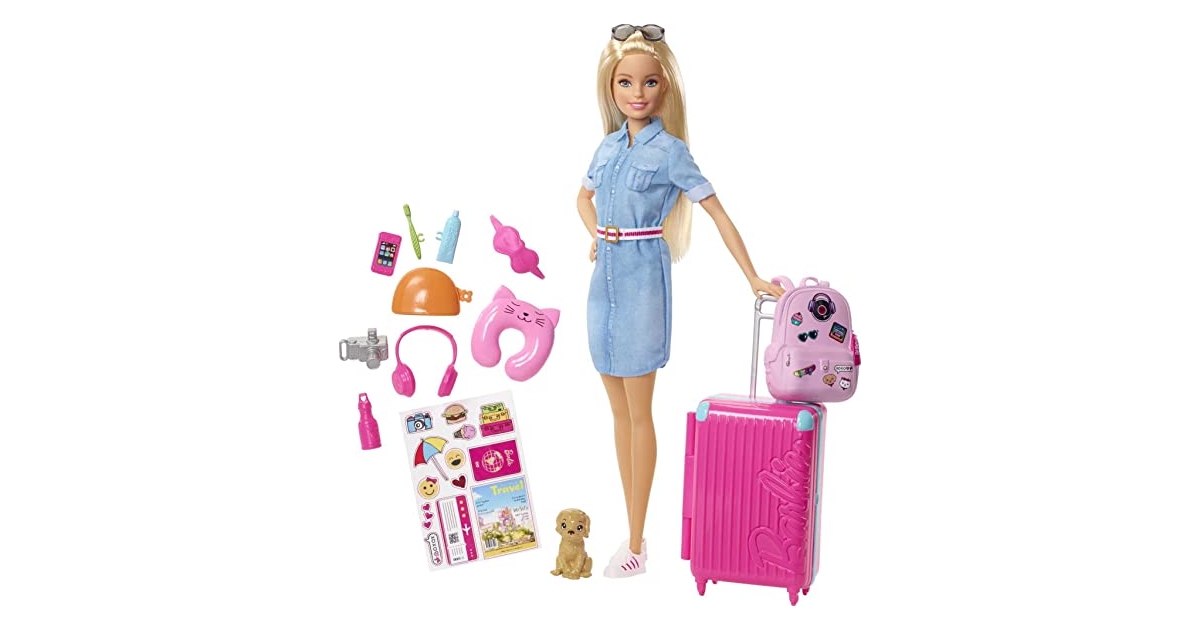 Barbie Doll Travel + Puppy at Amazon